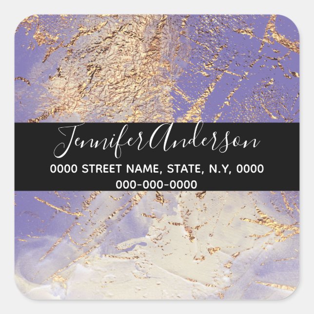 Geode faux gold purple paint texture look chic square sticker (Front)