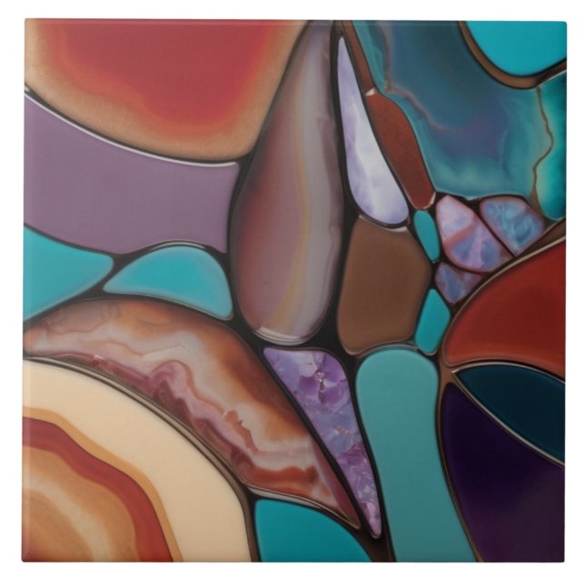 Geode - Faux Stained Glass Mosaic Abstract Art Tile (Front)