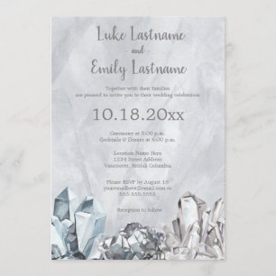 Geode & Gemstones in Grey Watercolour Wedding Invitation