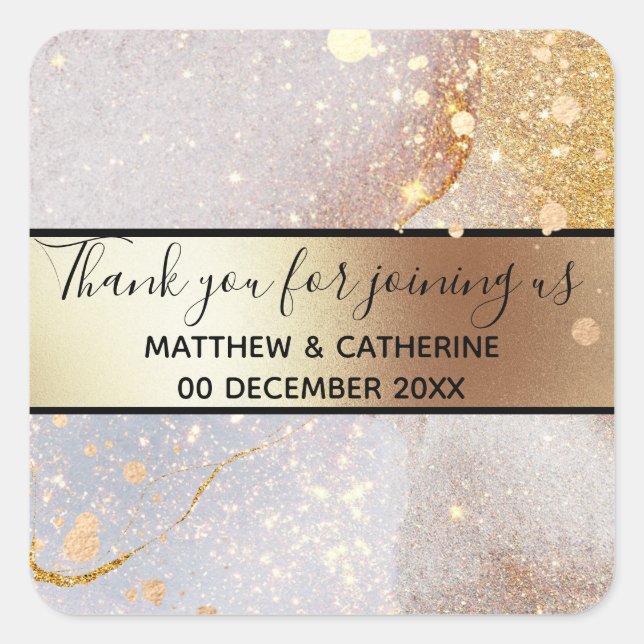 Geode marble pearl shimmer thank you foil sparkle square sticker (Front)