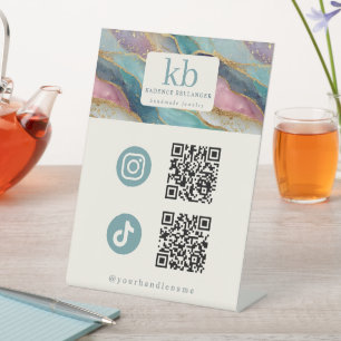 Geode Pattern QR Code Jewellery Social Media Pedestal Sign