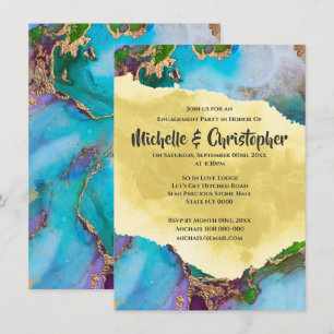 Geode peacock abstract agate colours modern chic invitation