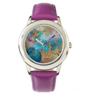 Geode peacock colors faux gold blue pretty kids watch