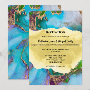 Geode peacock colours abstract agate modern chic invitation