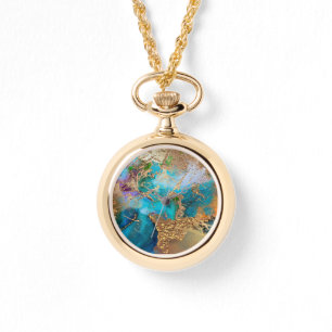 Geode peacock colours faux gold blue agate marble watch