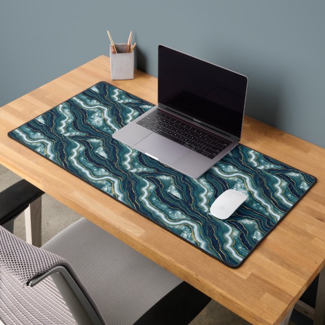 Geode Rock Formation | Teal Navy Gold Desk Mat (Office 2)