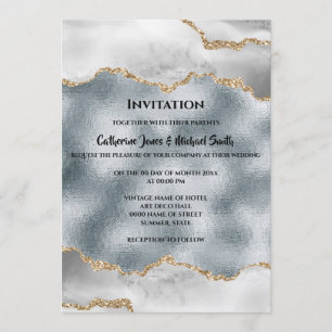 Geode watercolor gold silver white agate chic invitation