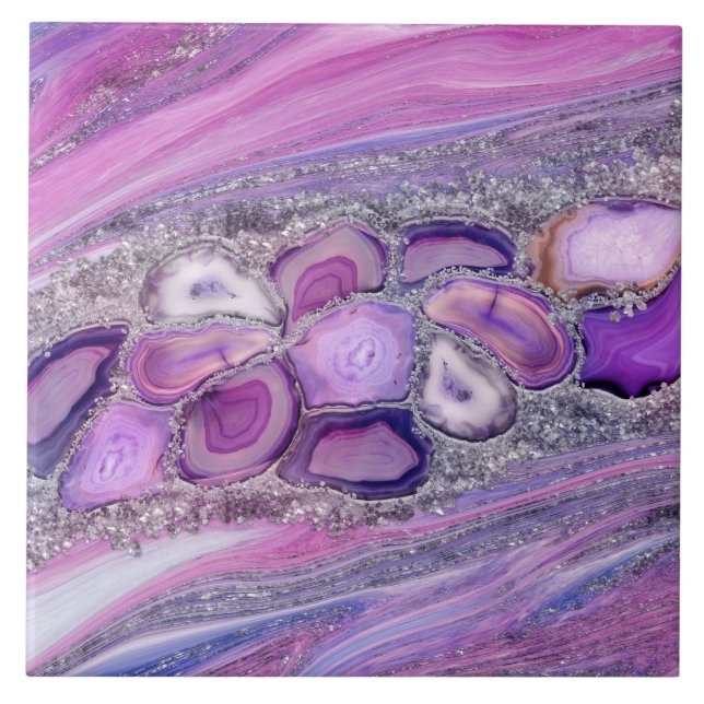 Geodes crystal Flow - Purple and Violet Tile (Front)
