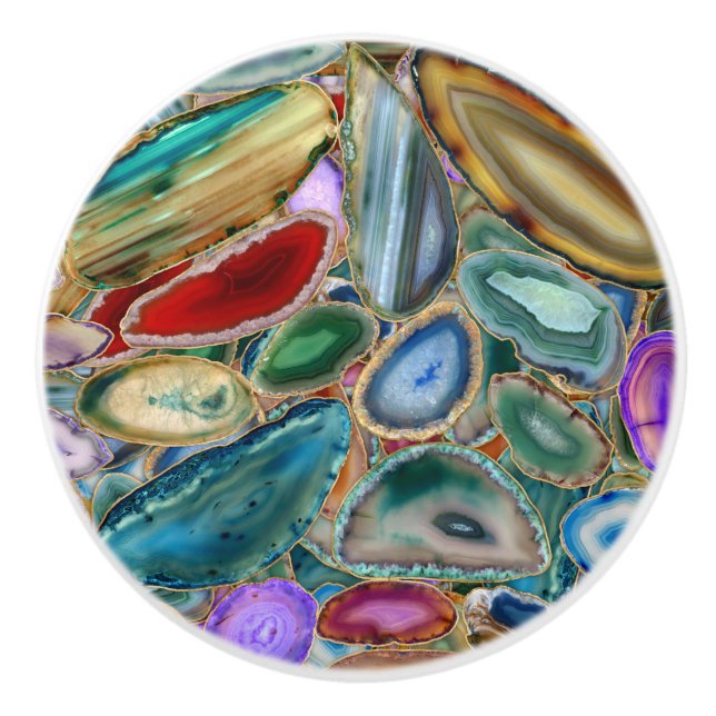 Geodes crystal pattern - Multicolor Ceramic Knob (Front)