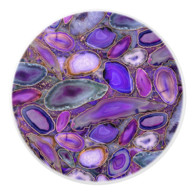 Geodes crystal pattern - Purple and Violet Ceramic Knob (Front)