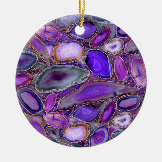 Geodes crystal pattern - Purple and Violet Ceramic Tree Decoration (Front)