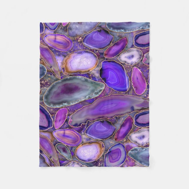 Geodes crystal pattern - Purple and Violet Fleece Blanket (Front)