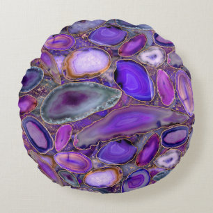 Geodes crystal pattern - Purple and Violet Round Cushion