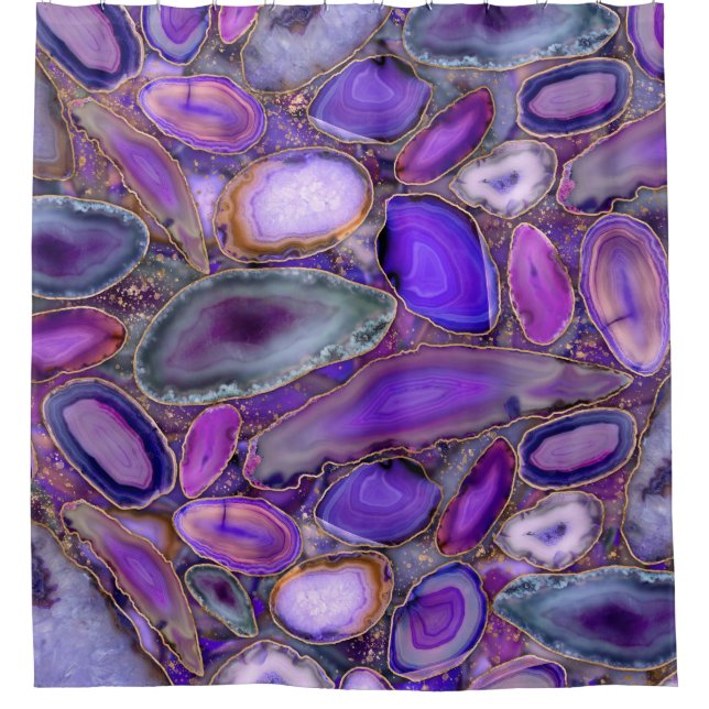 Geodes crystal pattern - Purple and Violet Shower Curtain (Front)