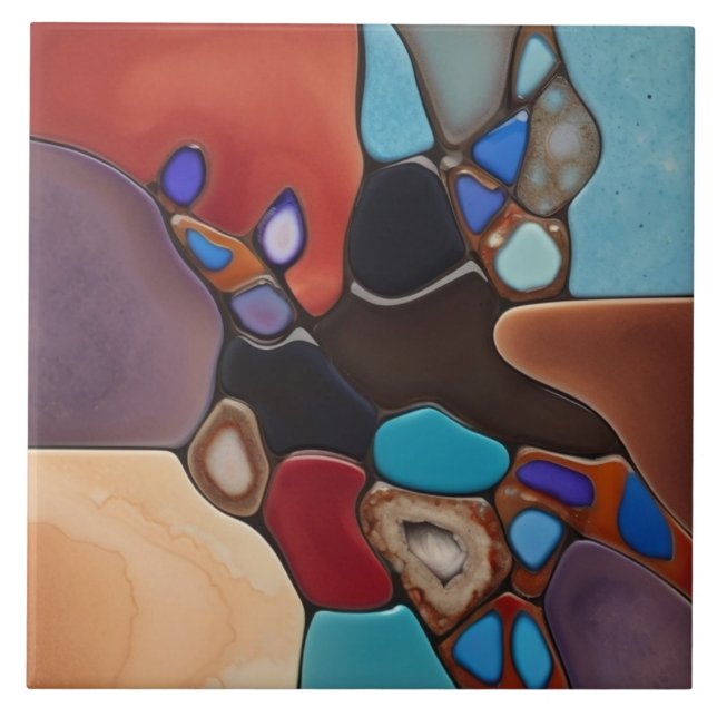 Geodes - Faux Stained Glass Mosaic Abstract Art Tile (Front)