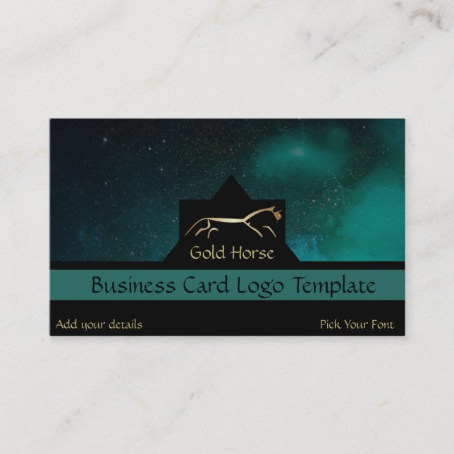 Geoglyph Teal Uffington Gold Horse Business Card (Front)