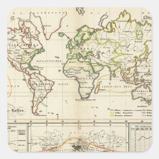Geographical spread of the human race square sticker (Front)