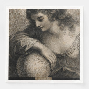 Geography Female Portrait Globe Vintage Engraving Napkin