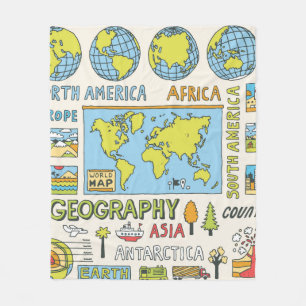 Geography. Hand drawn. Vintage illustration. Fleece Blanket
