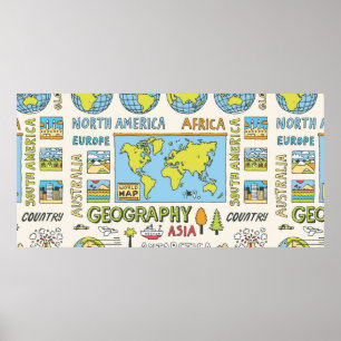 Geography. Hand drawn. Vintage illustration. Poster