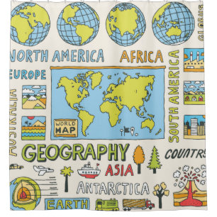 Geography. Hand drawn. Vintage illustration. Shower Curtain