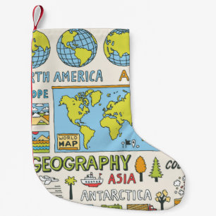 Geography. Hand drawn. Vintage illustration. Small Christmas Stocking