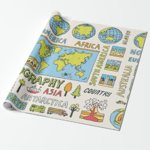 Geography. Hand drawn. Vintage illustration.  Wrapping Paper