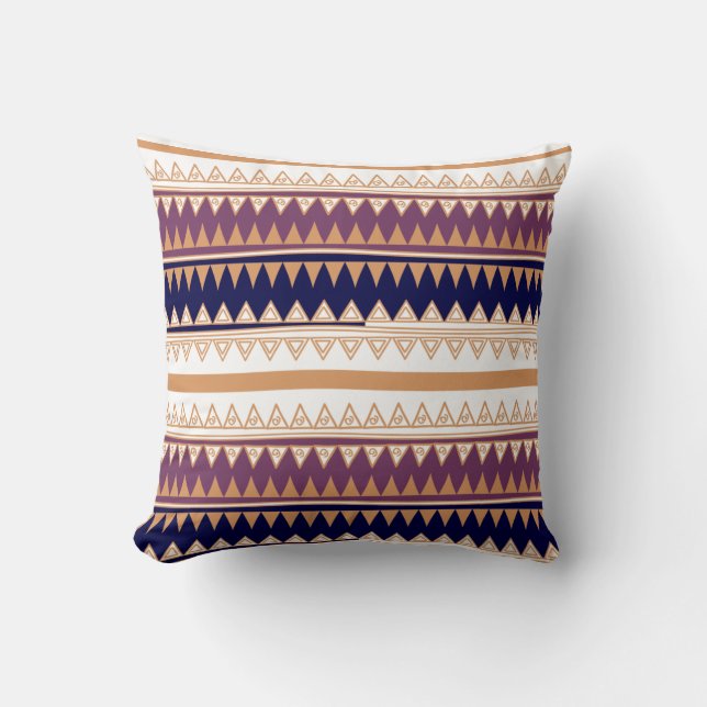 Geography Plum, Peach, Navy and Eggshell  Cushion (Front)
