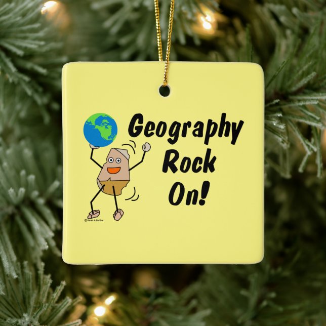 Geography Rock On Ceramic Ornament (Tree)