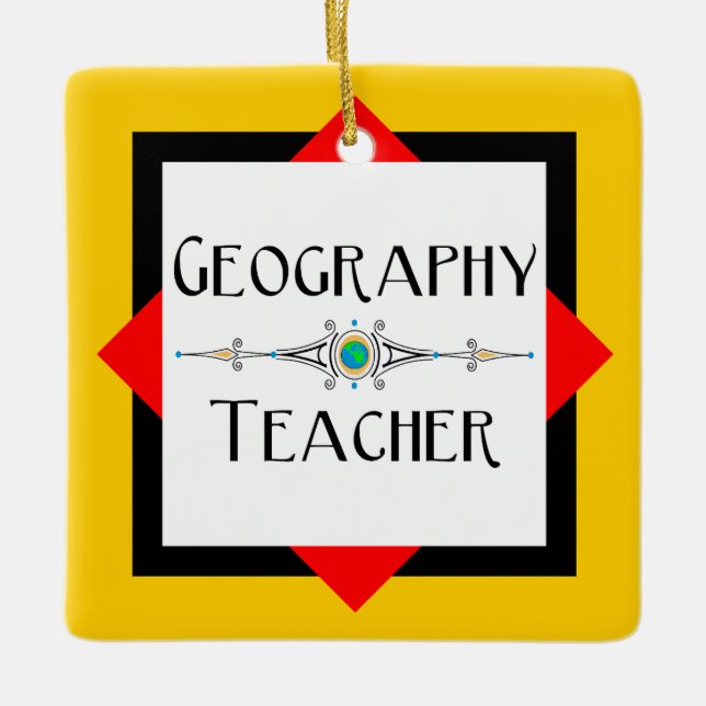 Geography Teacher Colour Block Ceramic Ornament (Front)