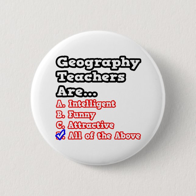 Geography Teacher Quiz...Joke 6 Cm Round Badge (Front)