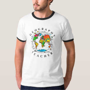 Geography Teacher text with Colorful Globe Graphic T-Shirt