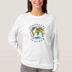 Geography Teacher text with Colorful Globe Graphic T-Shirt