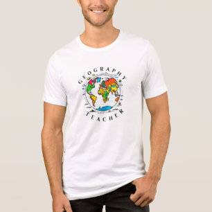 Geography Teacher text with Colorful Globe Graphic Tri-Blend Shirt