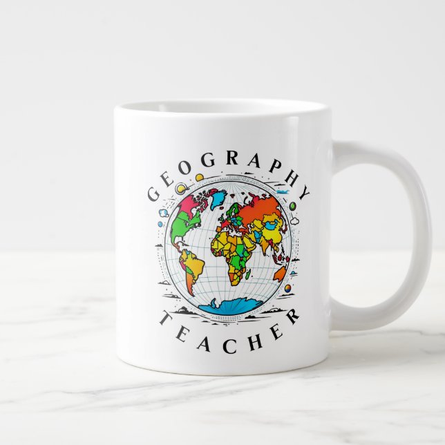 Geography Teacher with Colorful Globe Graphic Large Coffee Mug (Right)