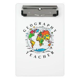 Geography Teacher with Colorful Globe Graphic Mini Clipboard
