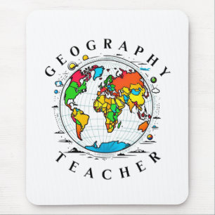 Geography Teacher with Colorful Globe Graphic Mouse Mat