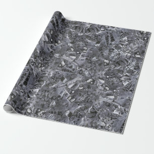 Geologic marine life motif black and white print wrapping paper