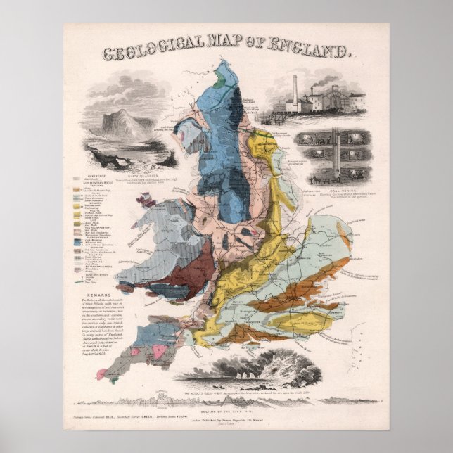 Geological Map of England Poster (Front)
