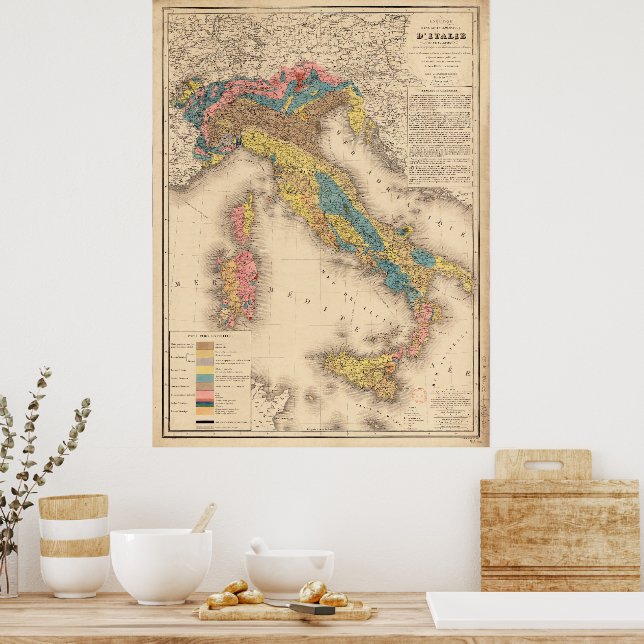 Geological Map of Italy 1844  Poster (Kitchen)