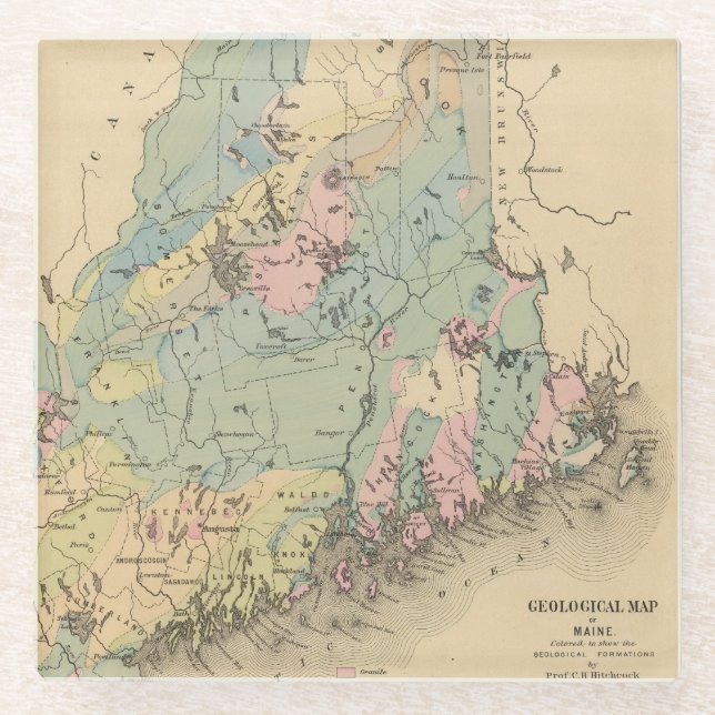 Geological map of Maine Glass Coaster (Front)