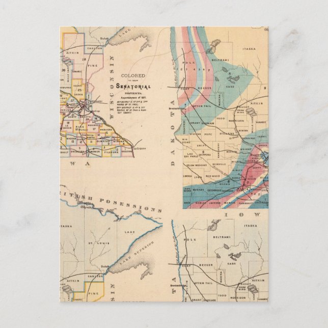 Geological map of Minnesota by NH Winchell Postcard (Front)