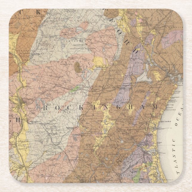 Geological Map of New Hampshire 4 Square Paper Coaster (Front)