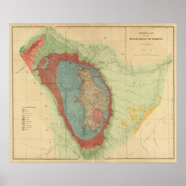 Geological map of the Black Hills of Dakota Poster (Front)