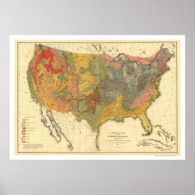 Geological Map Of USA 1872 Poster (Front)