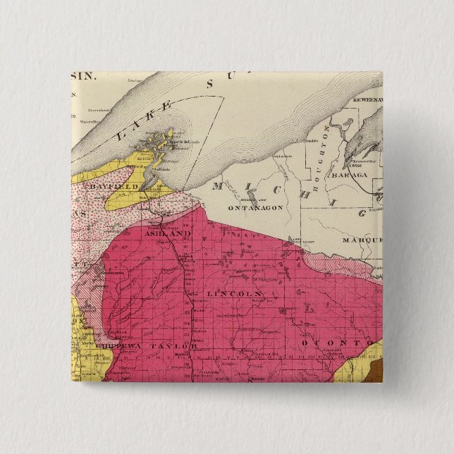 Geological map of Wisconsin 15 Cm Square Badge (Front)