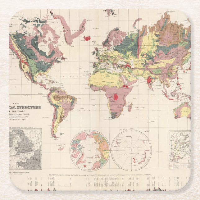 Geological structure of globe square paper coaster (Front)