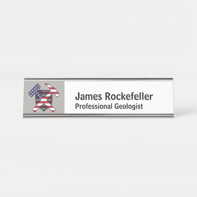 Geologist Nameplate with Rock Hammer Logo (USA) (Front)
