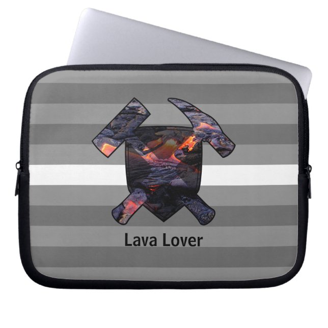 Geologist's "Lava Lover" Rock Hammer Logo Laptop Sleeve (Front)