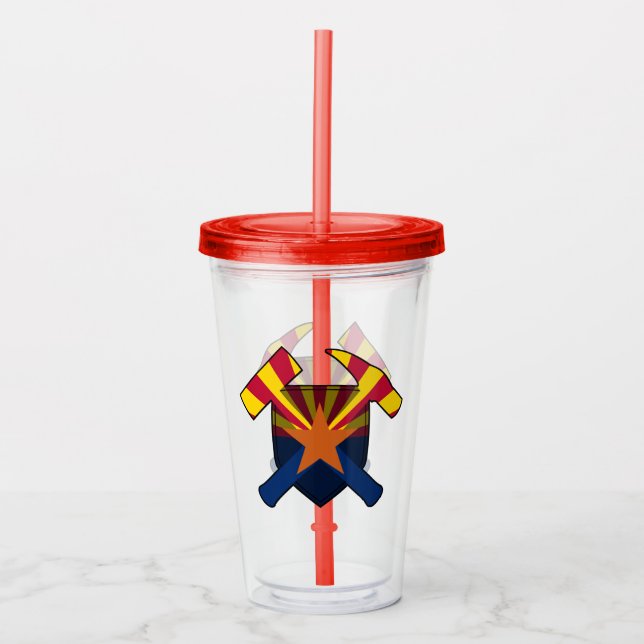 Geologist's Rock Hammer and Arizona Flag Logo Acrylic Tumbler (Front)